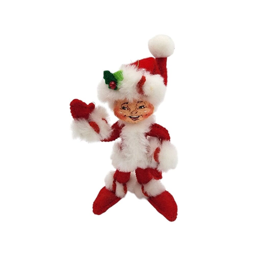 Annalee 2008 Peppermint Twist Elf Ornament 5" Red White Holiday Vintage NWT
